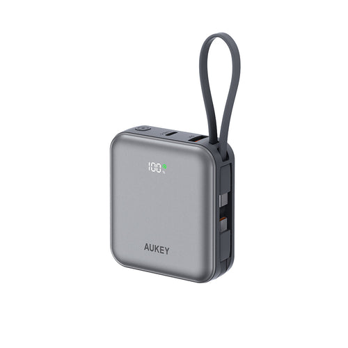 Aukey PB-Y91 Swivel Mini 10,000mAh 35W Power Bank with Dual Built-In USB-C Cables (Grey)
