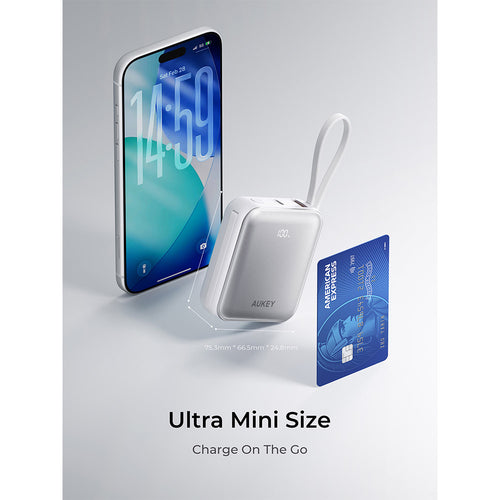 Aukey PB-Y91 Swivel Mini 10,000mAh 35W Power Bank with Dual Built-In USB-C Cables (Silver)