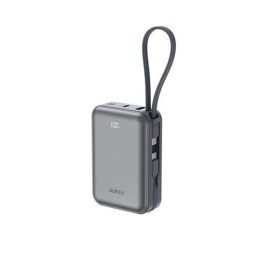 Aukey PB-Y92 Swivel Mini 20,000mAh 35W Power Bank with Dual Built-In USB-C Cables - Grey