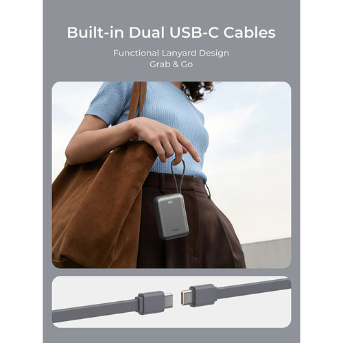 Aukey PB-Y92 Swivel Mini 20,000mAh 35W Power Bank with Dual Built-In USB-C Cables - Grey