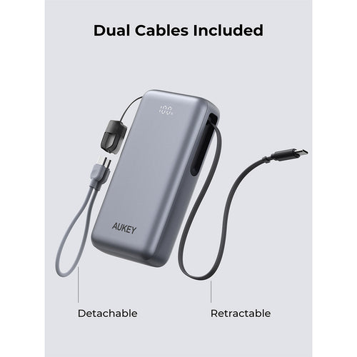 Aukey PB-Y94 Swivel Det 20,000mAh 65W Power Bank with Detachable Cable (Grey)