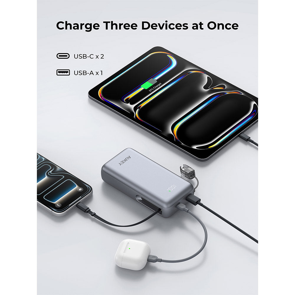 Aukey PB-Y94 Swivel Det 20,000mAh 65W Power Bank with Detachable Cable (Grey)