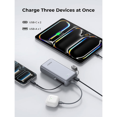 Aukey PB-Y94 Swivel Det 20,000mAh 65W Power Bank with Detachable Cable (Grey)