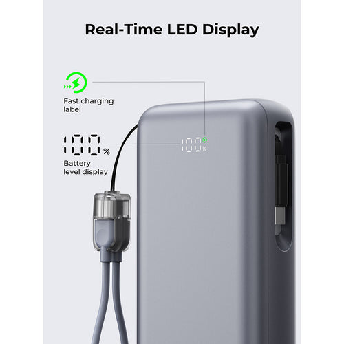 Aukey PB-Y94 Swivel Det 20,000mAh 65W Power Bank with Detachable Cable (Grey)