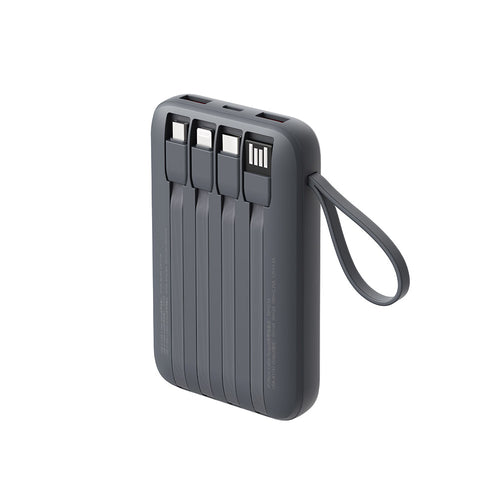 Aukey PB-Y95 Swivel Quad 10,000mAh 22.5W Power Bank with 4 Built-In Charging Cables - Grey