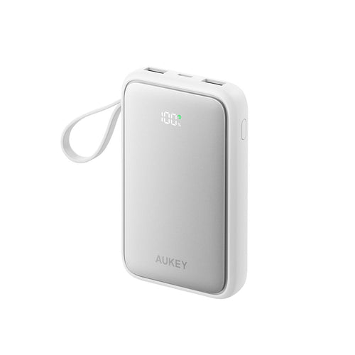 Aukey PB-Y95 Swivel Quad 10,000mAh 22.5W Power Bank with 4 Built-In Charging Cables - Silver