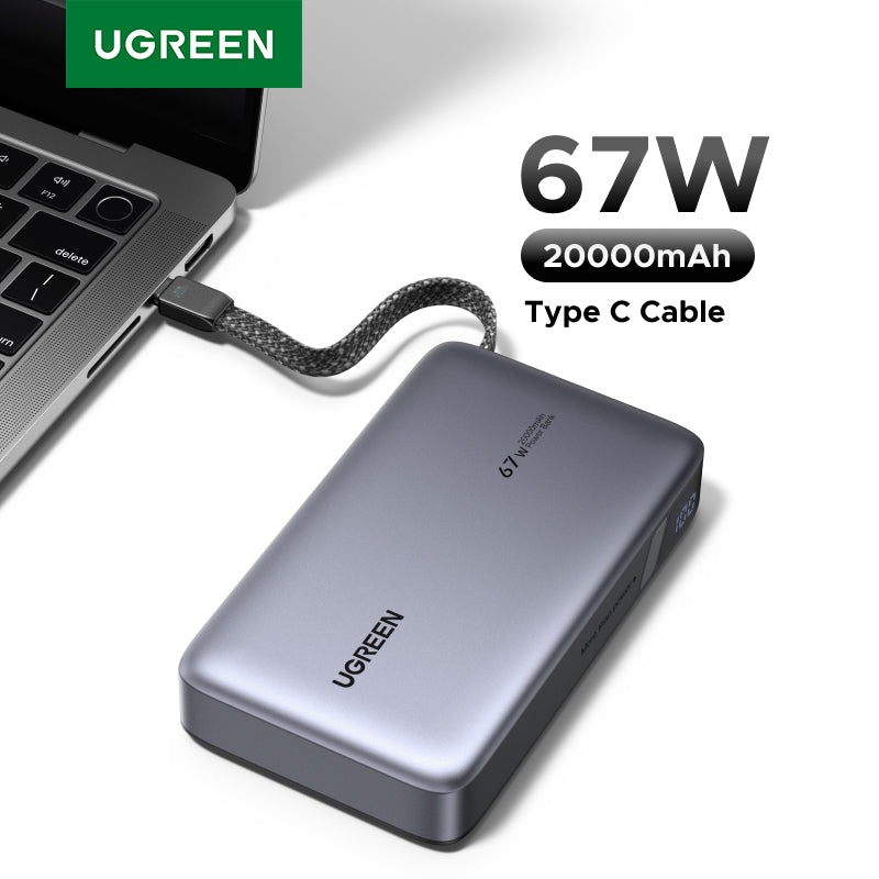 Ugreen PB537_75173B CCC 20kmAh 55W Powerbank with Built-in Cable