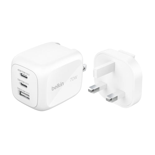Belkin WCH018myWH 70W 3-Port Small Wall Charger