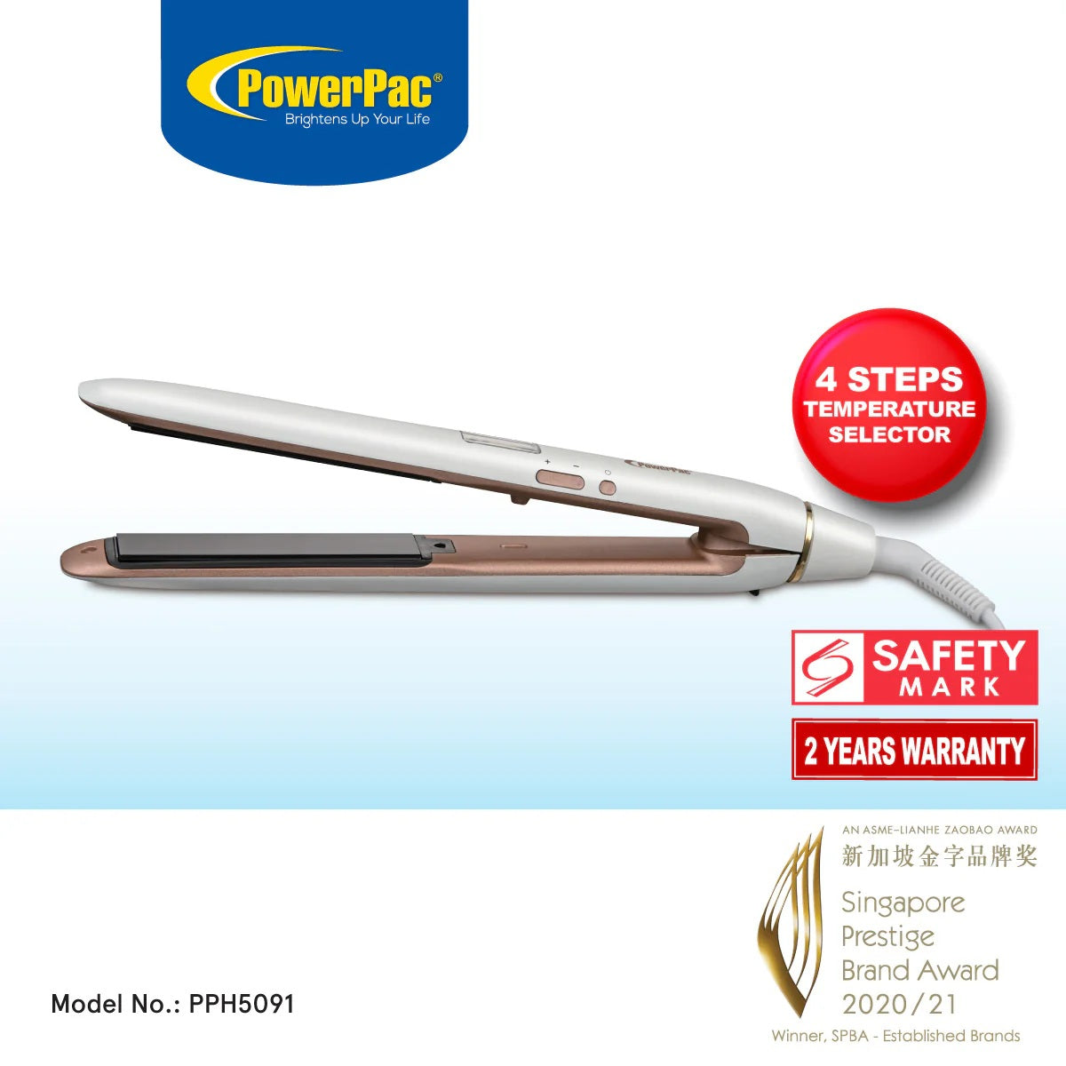 PowerPac PPH5091 Hair Straingtener W/ 4 Temperature