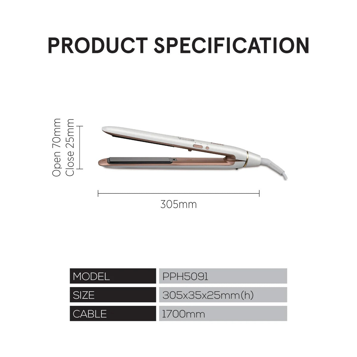 PowerPac PPH5091 Hair Straingtener W/ 4 Temperature