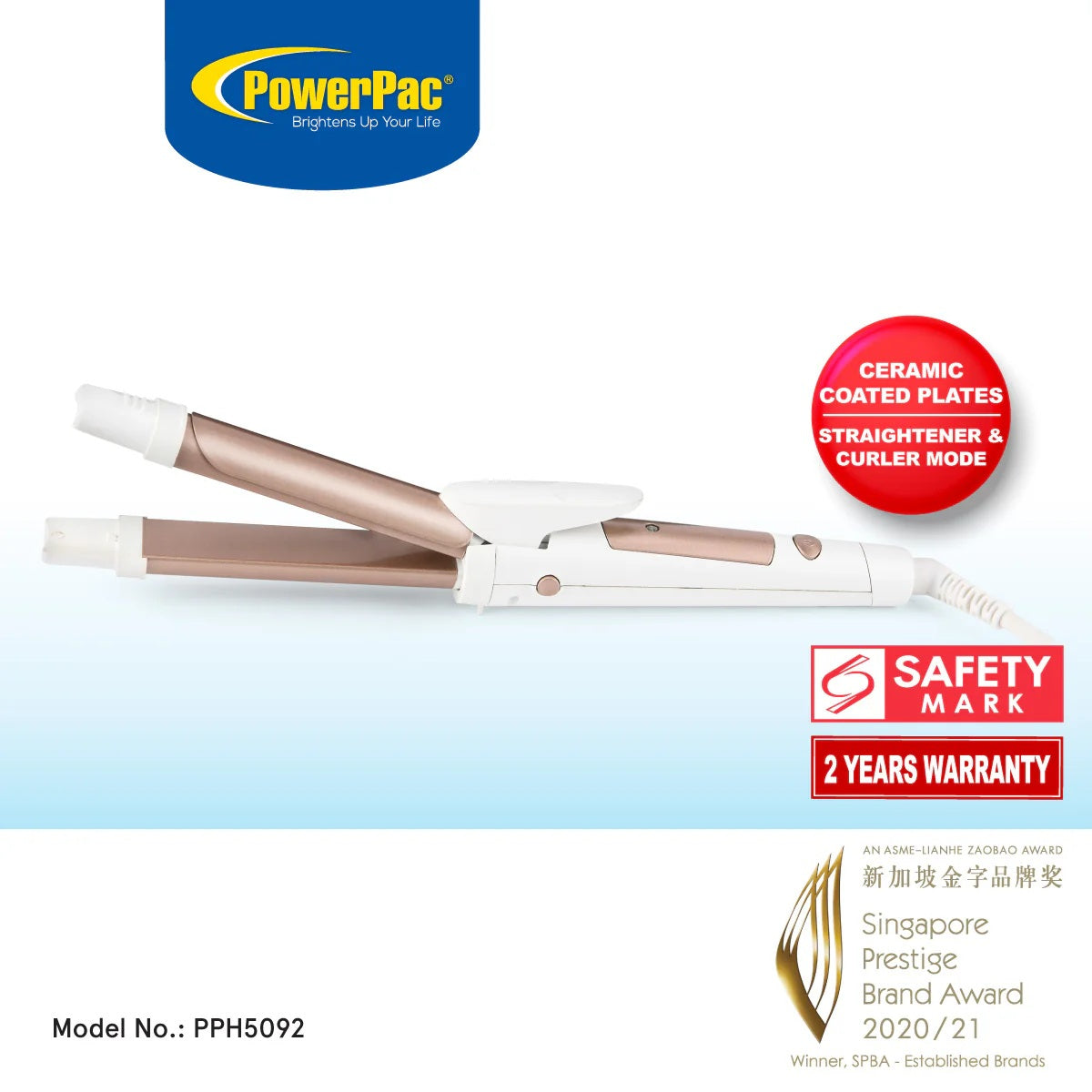 PowerPac PPH5092 Hair Straingtener & Curler