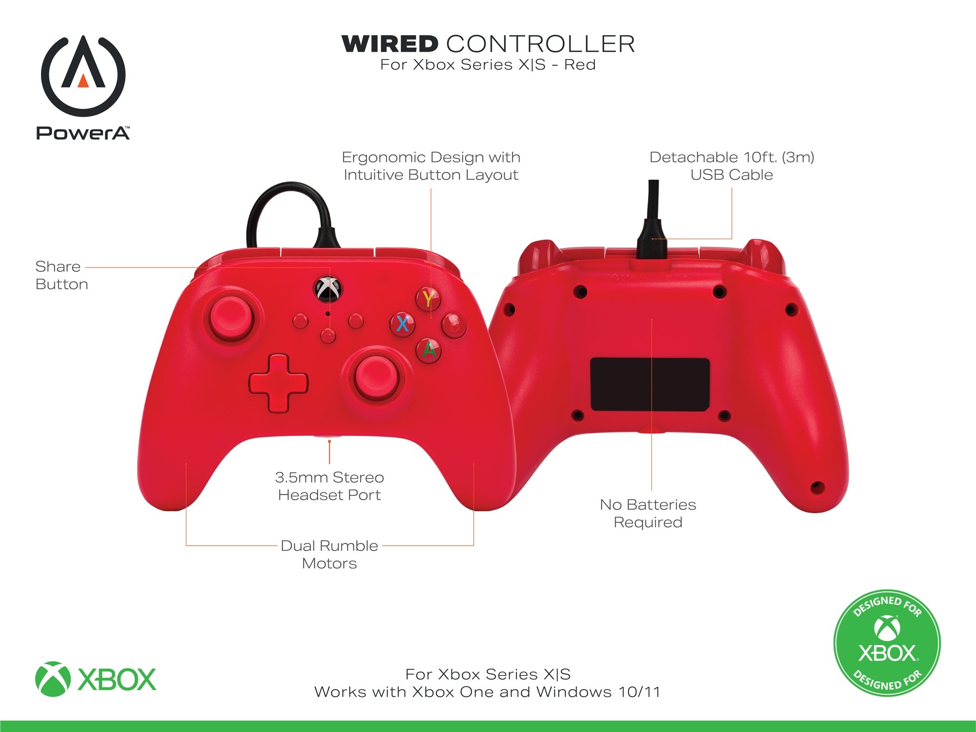 PowerA Xbox Wired Controller USB-C - Red