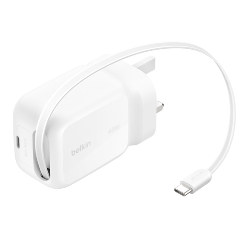 Belkin WCH023myWH UltraCharge Retractable GaN Wall Charger 45W