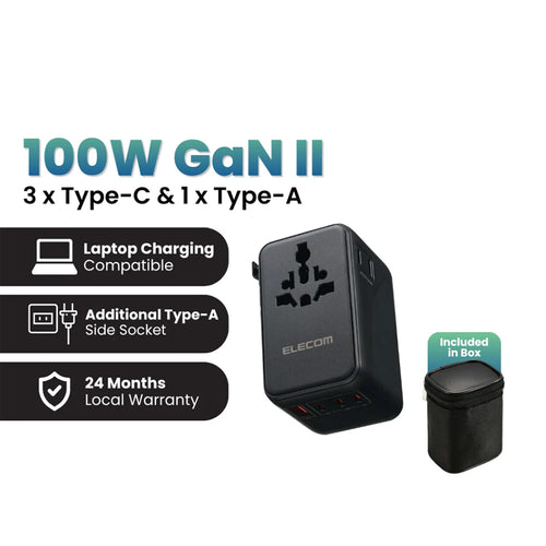 Elecom T-TA01-AS100BK PD100W 3C1A Travel Adapter - Black