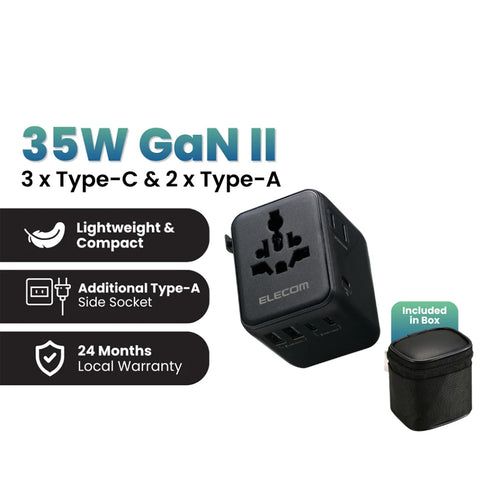 Elecom T-TA01-AS35BK PD35W 3C2A Travel Adapter - Black