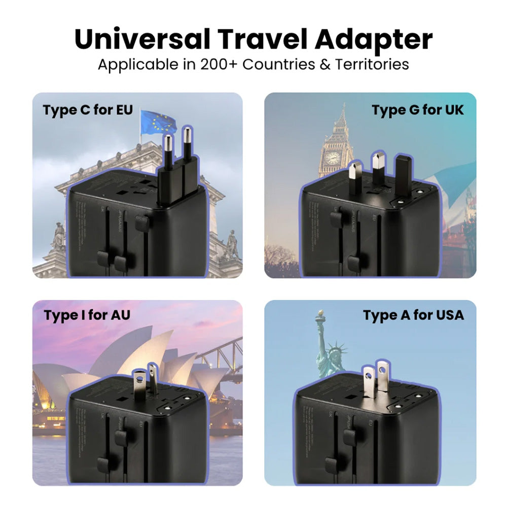 Elecom T-TA01‐AS70BK PD70W 3C2A Travel Adapter - Black