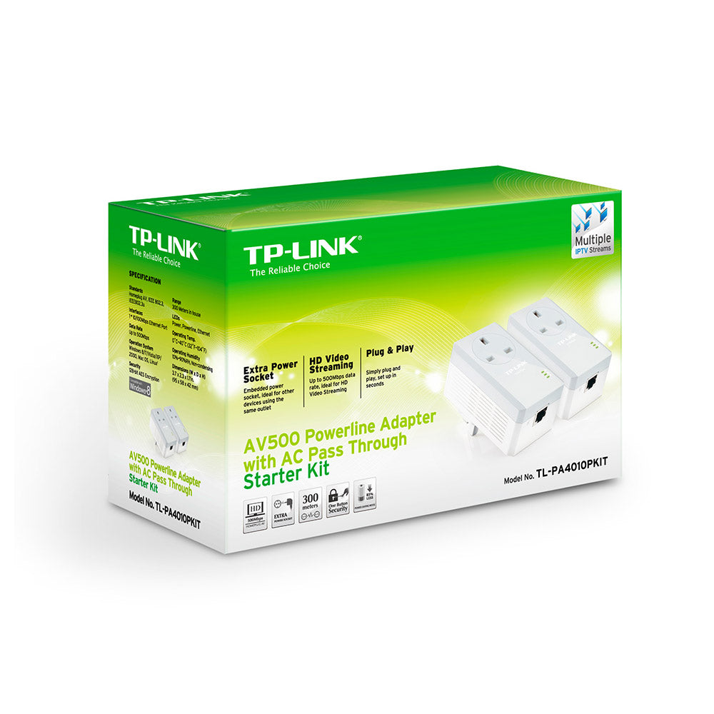 TP-Link TL-PA4010P AV500 Powerline Adapter with AC Pass Through Starter Kit