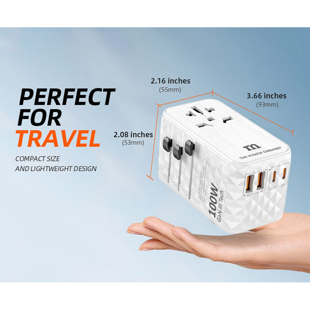 RedMonster World Plug Ultra GaN PD 100W Travel Adapter with 2M C Cable