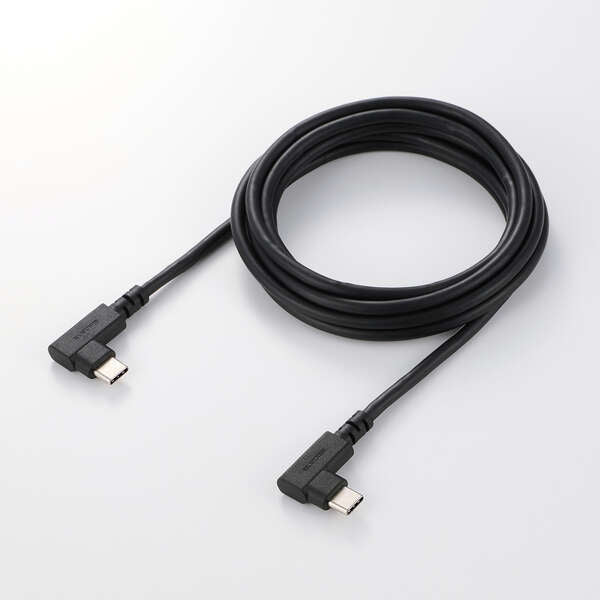 Elecom U2C-CLLEY20NBK Soft L-shaped USB C-C Cable 240W 2M