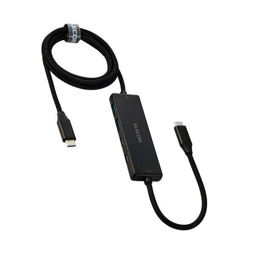 Elecom USB C-C Cable 100W 1M Integrated 4 Ports Hub 5Gbps (U3HC-C040PBK)
