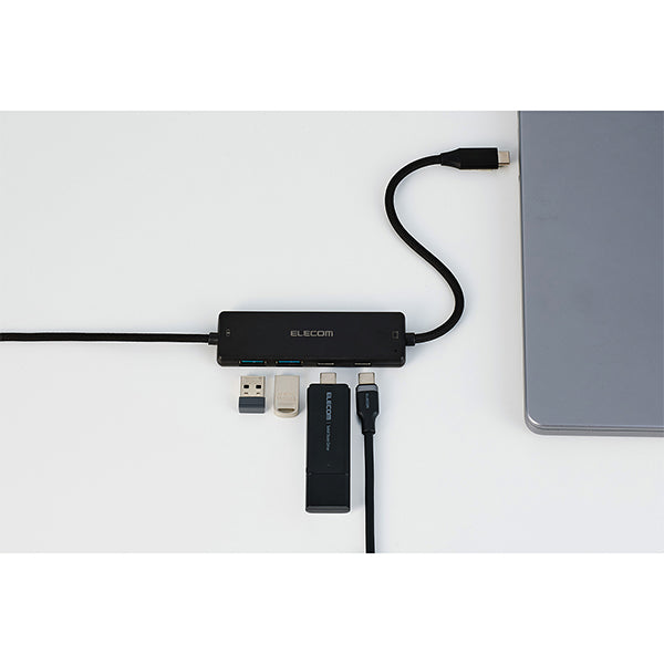 Elecom USB C-C Cable 100W 1M Integrated 4 Ports Hub 5Gbps (U3HC-C040PBK)