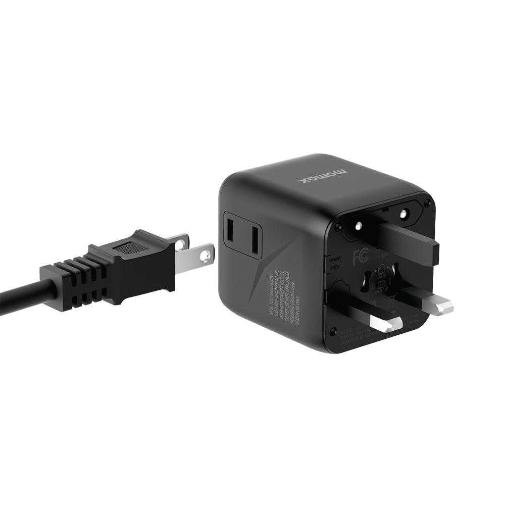MOMAX UA19D 1-World Universal Travel Adapter with Dual AC - Black