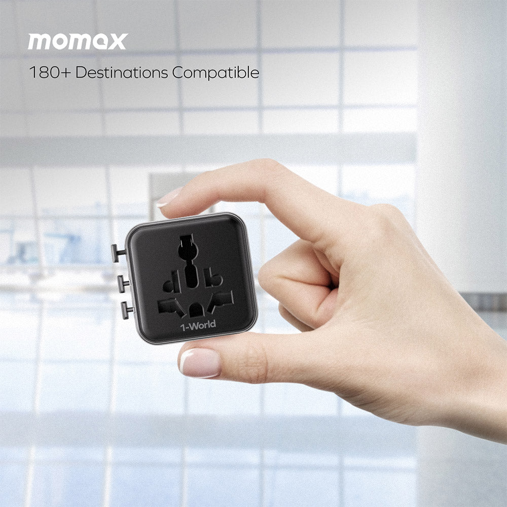 MOMAX UA19P 1-World Universal Travel Adapter with Dual AC - Pink