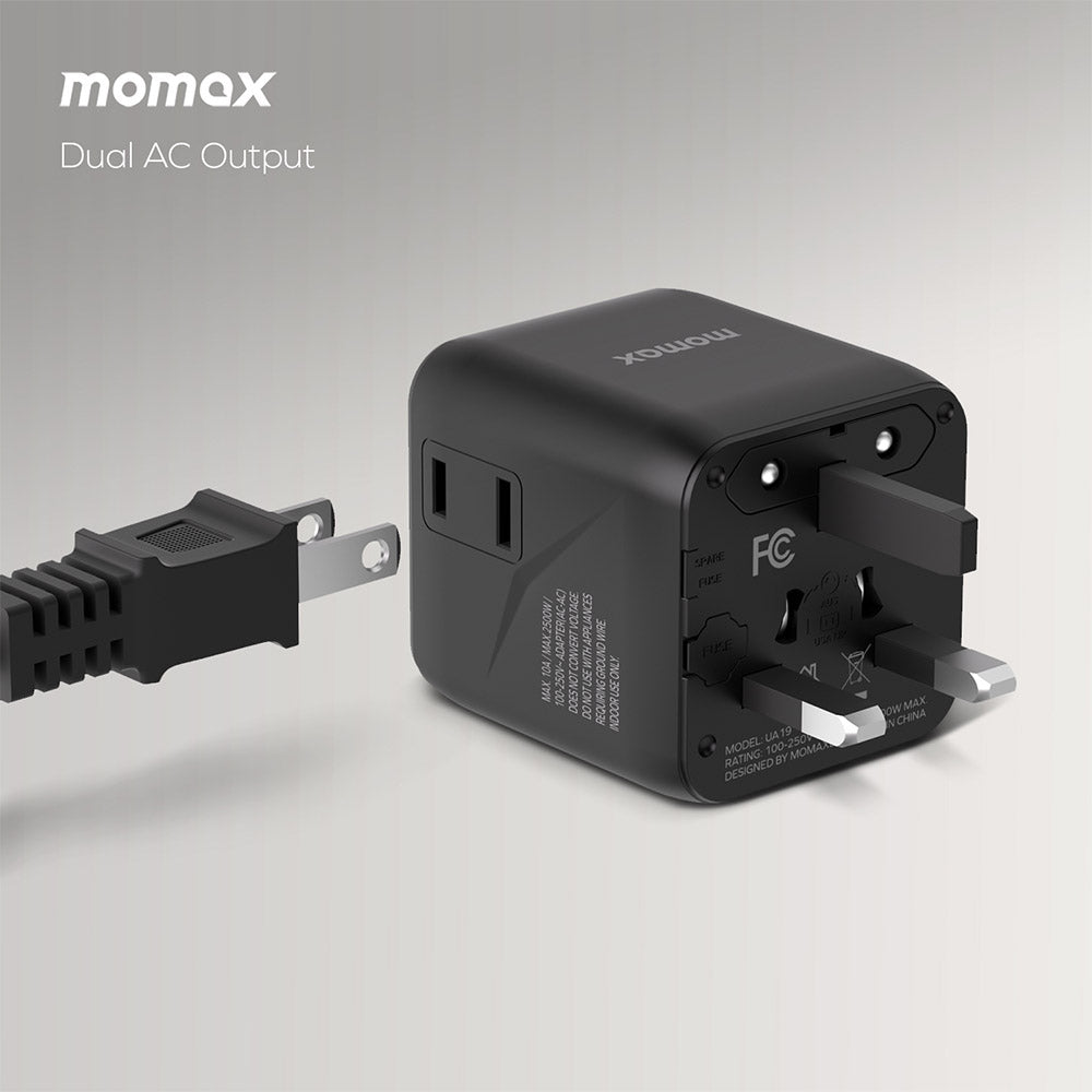 MOMAX UA19P 1-World Universal Travel Adapter with Dual AC - Pink