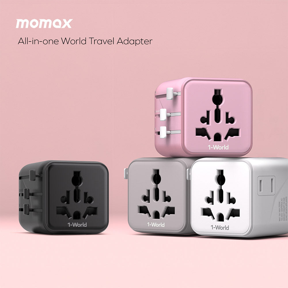 MOMAX UA19P 1-World Universal Travel Adapter with Dual AC - Pink