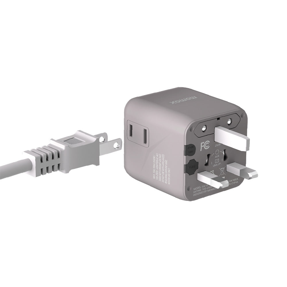 MOMAX UA19E 1-World Universal Travel Adapter with Dual AC - Gray