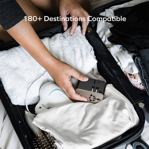 MOMAX UA30D 1-World2+ 70W 3-Port Dual AC Travel Adapter with Built-in Retractable Cable - Black