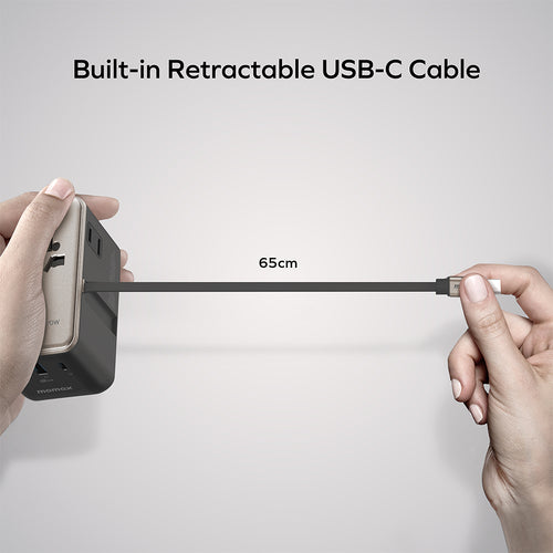 MOMAX UA30D 1-World2+ 70W 3-Port Dual AC Travel Adapter with Built-in Retractable Cable - Black