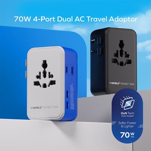 Momax UA36AD 1-World² Pocket 70W GaN 4-Port Dual AC Travel Adapter - Black