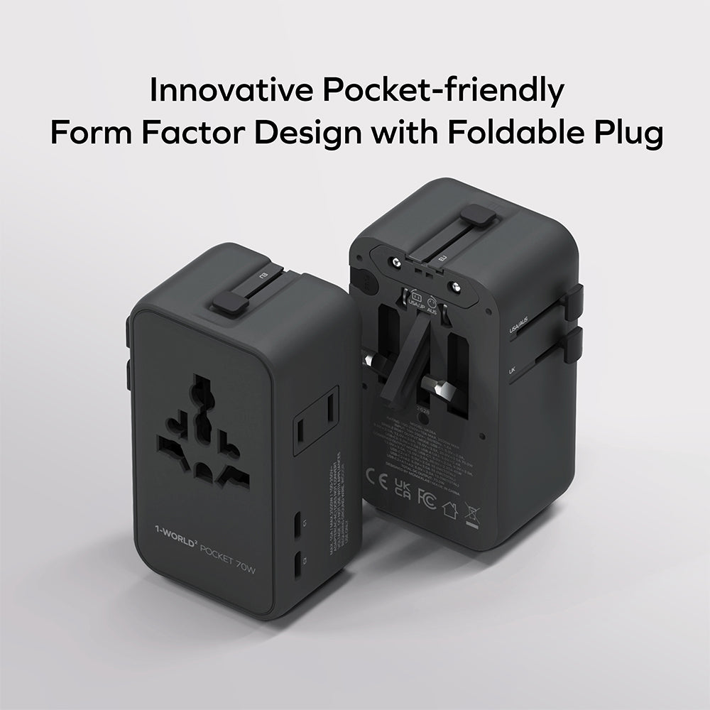 Momax UA36AD 1-World² Pocket 70W GaN 4-Port Dual AC Travel Adapter - Black
