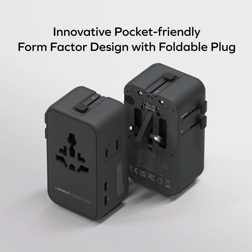 Momax UA36AD 1-World² Pocket 70W GaN 4-Port Dual AC Travel Adapter - Black