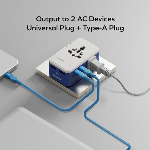 Momax UA36AD 1-World² Pocket 70W GaN 4-Port Dual AC Travel Adapter - Black