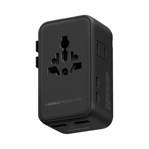 Momax UA36AD 1-World² Pocket 70W GaN 4-Port Dual AC Travel Adapter - Black