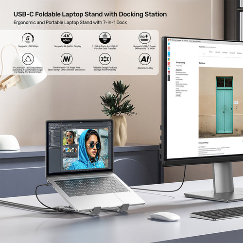 Unitek D1137AGY01 Foldable Laptop Stand with Docking Station