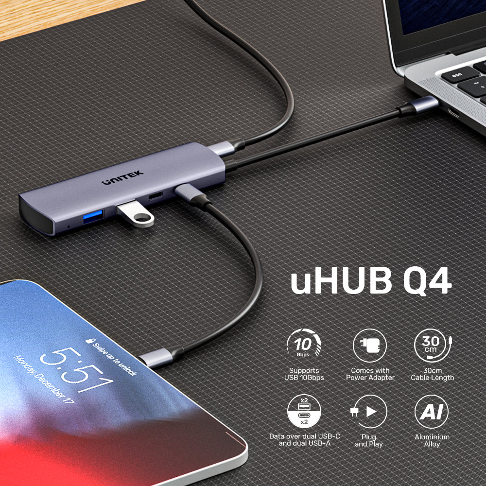Unitek H1112DGY01 uHUB Q4 4-in-1 10Gbps USB-C Hub