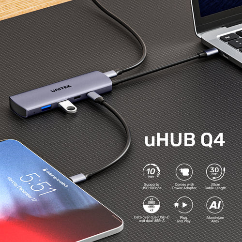 Unitek H1112DGY01 uHUB Q4 4-in-1 10Gbps USB-C Hub