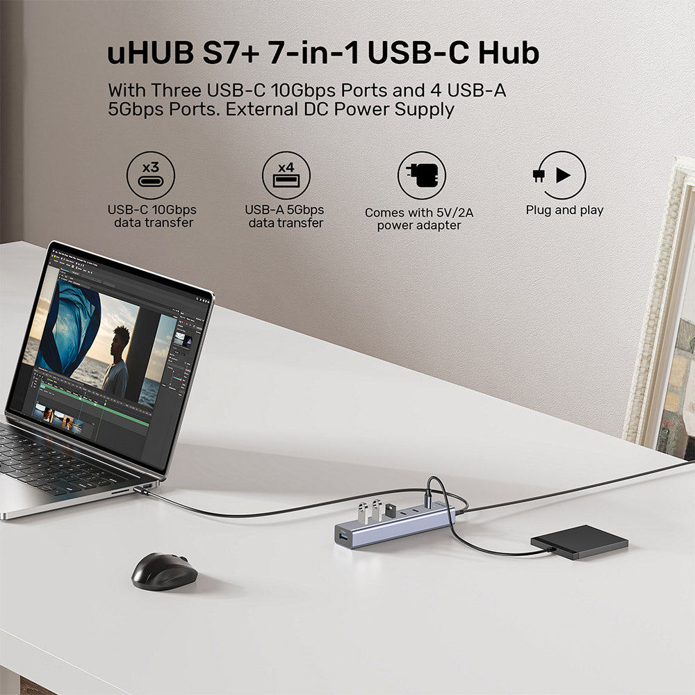 Unitek H1335AGY01-UK uHUB S7+ 7-in-1 USB-C Hub 3C4A