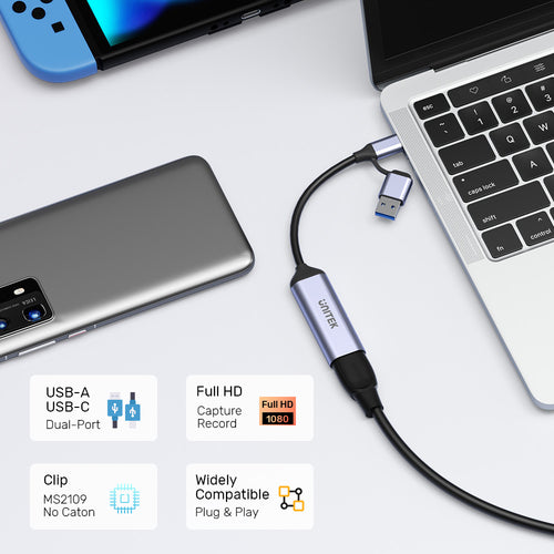 Unitek V1167A HDMI to USB-C/A Video Capture Card
