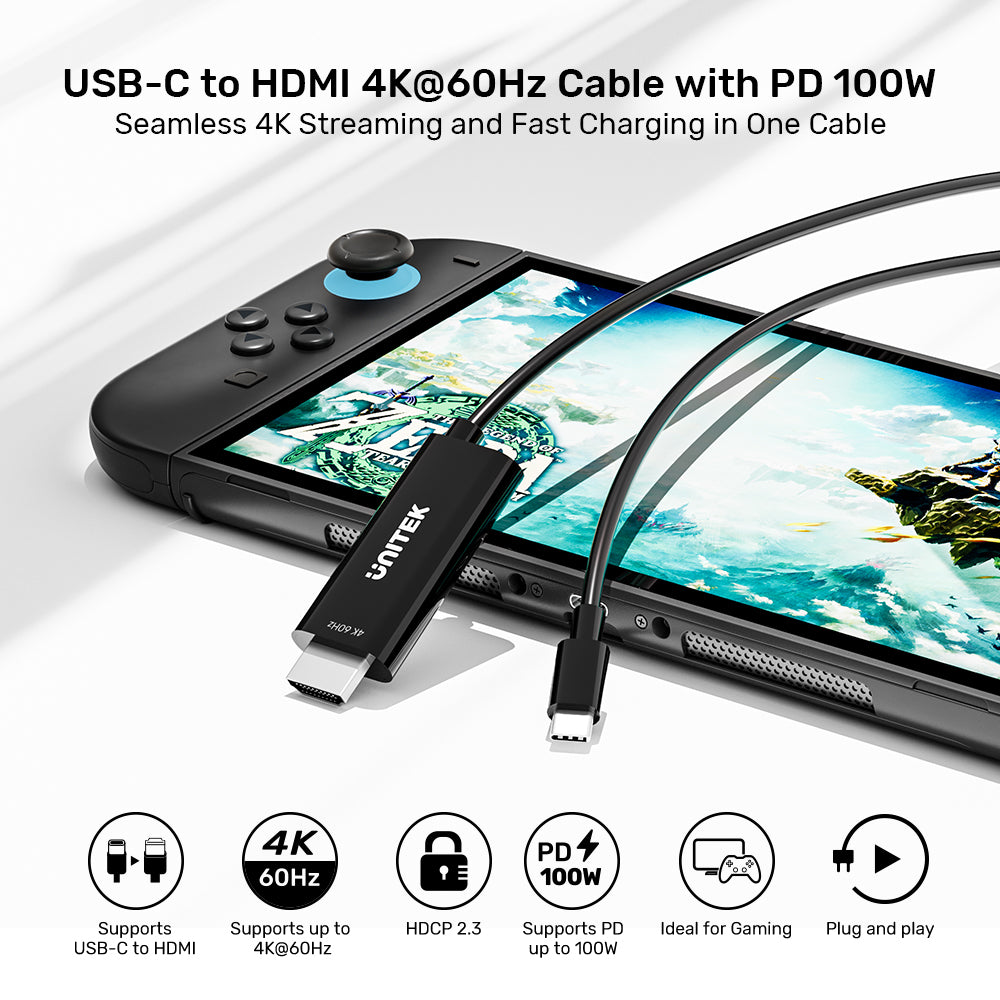 Unitek V1439ABK01 USB-C to HDMI 4K@60Hz Cable with PD 100W