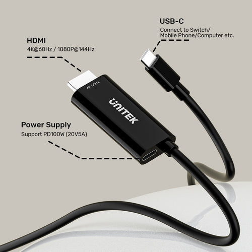 Unitek V1439ABK01 USB-C to HDMI 4K@60Hz Cable with PD 100W