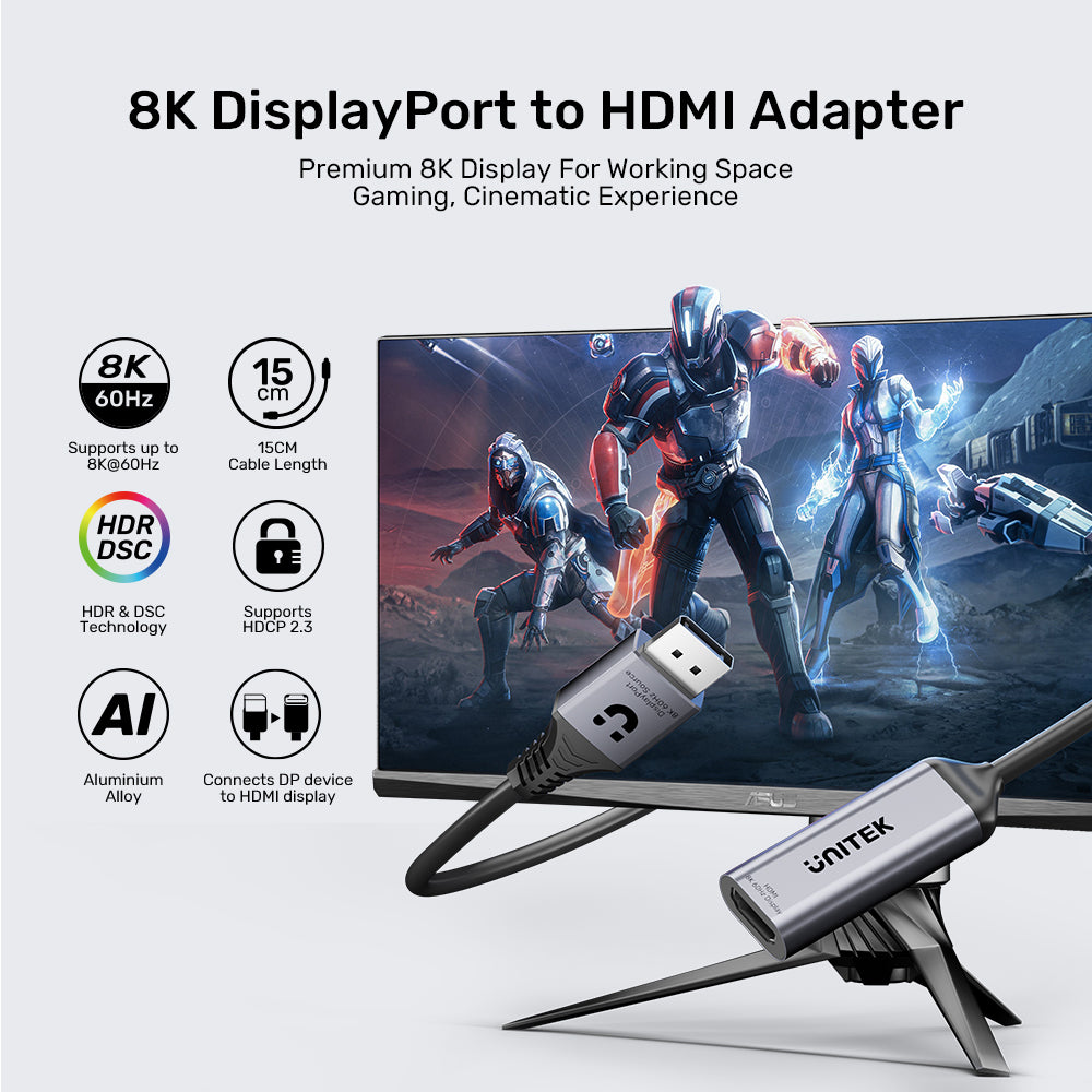 Unitek V1617AGY01 8K 60Hz DisplayPort to HDMI 2.1 Adapter
