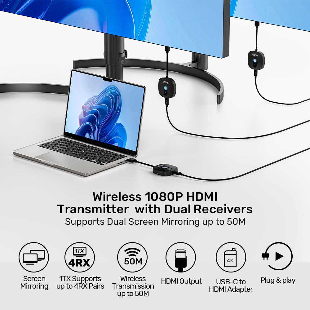 Unitek V1711ABK01 Wireless 1080p HDMI Transmitter with Dual Receivers