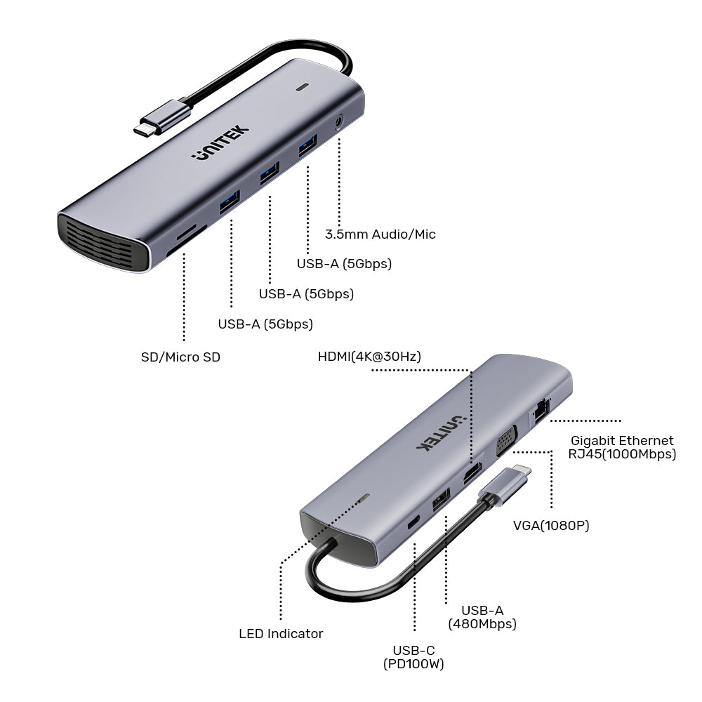 Unitek D1113BGY01 uHUB U11+ 11-in-1 USB-C Hub with Dual Display