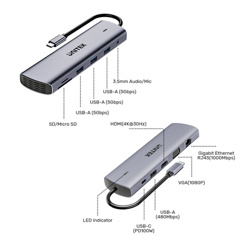 Unitek D1113BGY01 uHUB U11+ 11-in-1 USB-C Hub with Dual Display