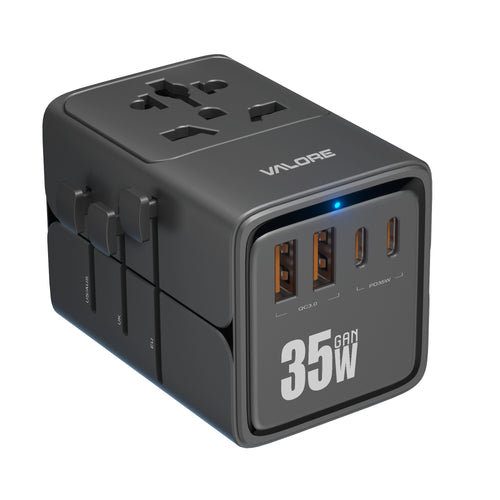 Valore  GaN 35W 2A+2C Universal Travel Adapter Black (UTA-019-BK)