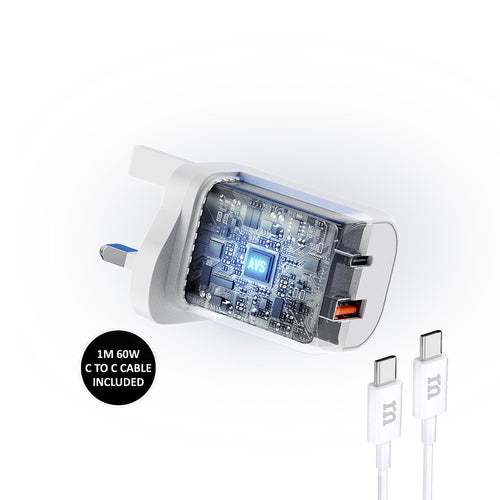 Redmonster Fibon PD60W Duo 1C1A AVS Wall Charger + 1M Cable - White